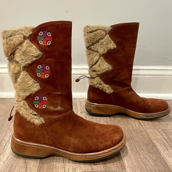 Dansko Fyodora Tribal Western Brown Suede Mid Calf Faux Fur Boots - Picture 8 of 12